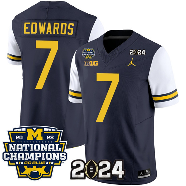 Men's UM Wolverines White 2024 stitched Donovan Edwards #7 match worn