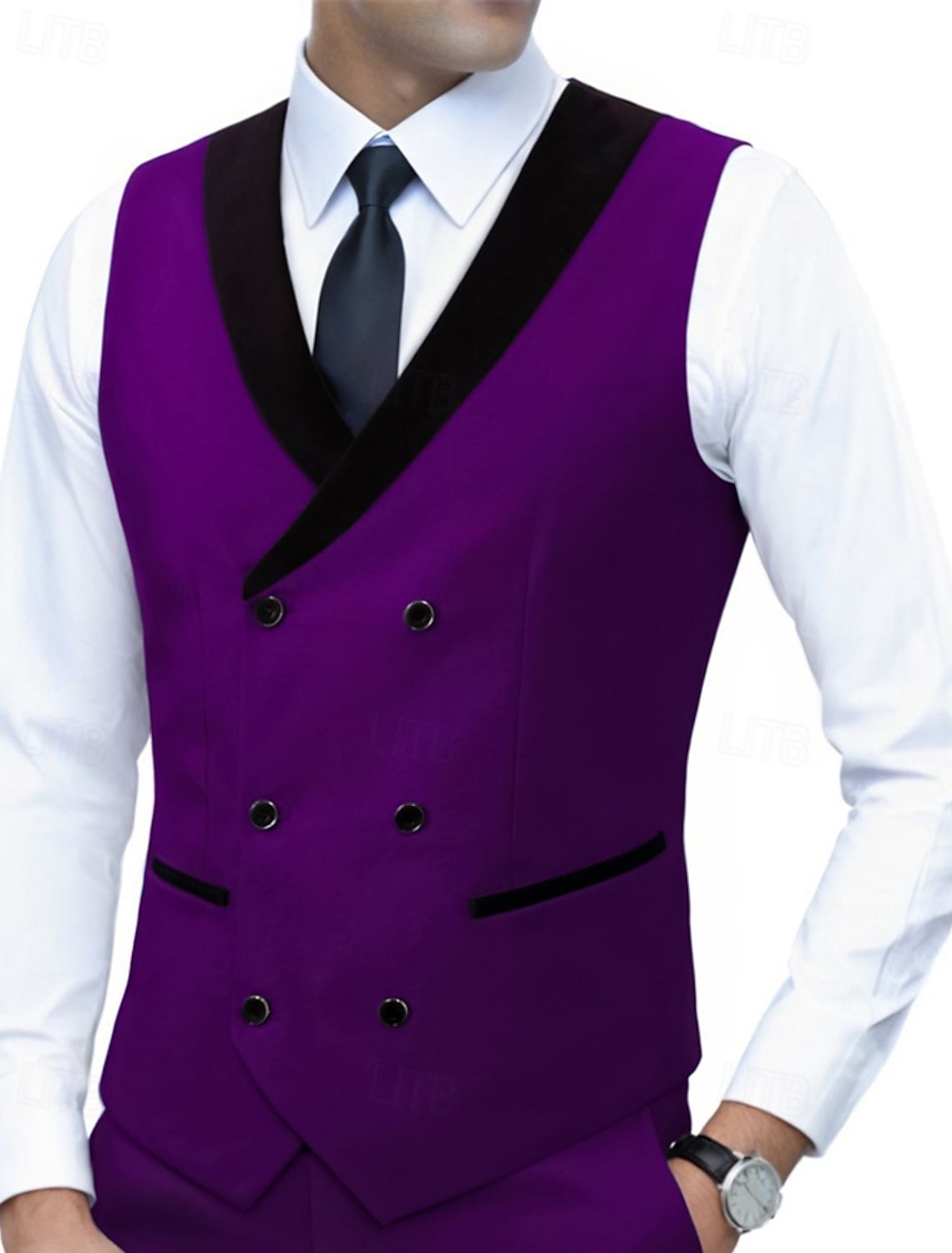 Men's Vest Waistcoat Gilet Business Vacation Party Fashion Casual Spring Fall Pocket Buttons Polyester Comfortable Plain Double Breasted V Neck Regular Fit Blue Black White Royal Blue Vest