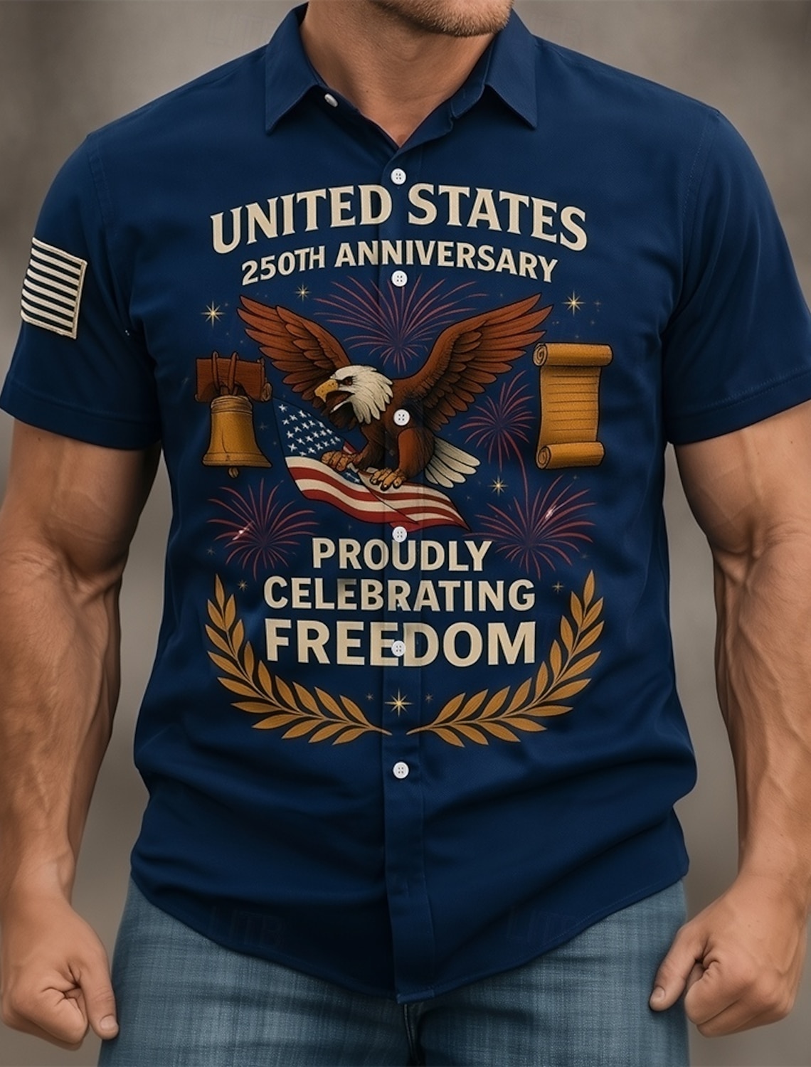 Men's 4th of July U.S. 250th Anniversary Eagle Freedom Shirt Button Up Shirt Short Sleeve Patriotic Outdoor Holiday Summer Spring Turndown 3D Print Collared Shirts Black Wine Dark Blue