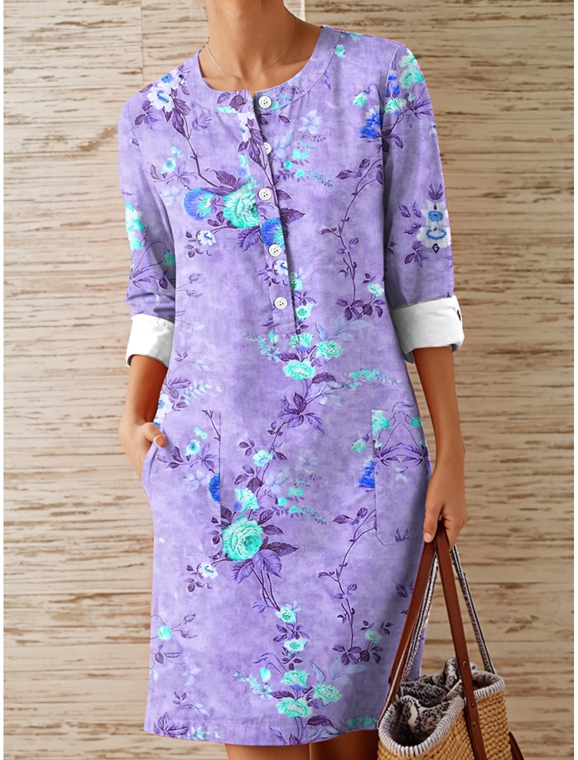 Women's Midi Dress Linen-feel Dresses Shift Dress Casual Daily Regular Fit Plain Long Sleeve Crew Neck Blue Black White Royal Blue Summer Spring Fall