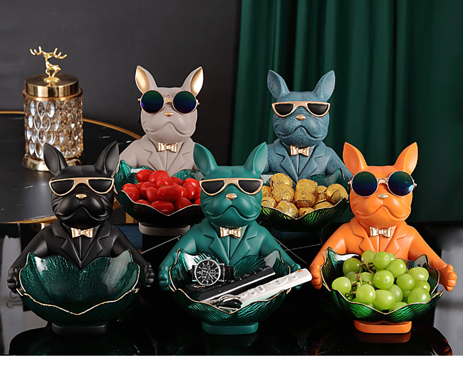 Stylish French Bulldog Figurine Fruit Snacks Candy Tray for Daily Life