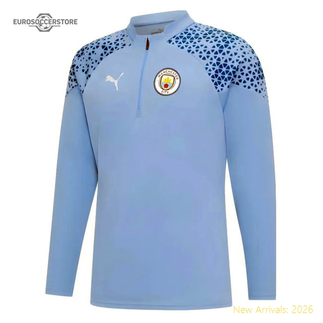 Official 2023-2024 Man City Training Half Zip Top Light Blue
