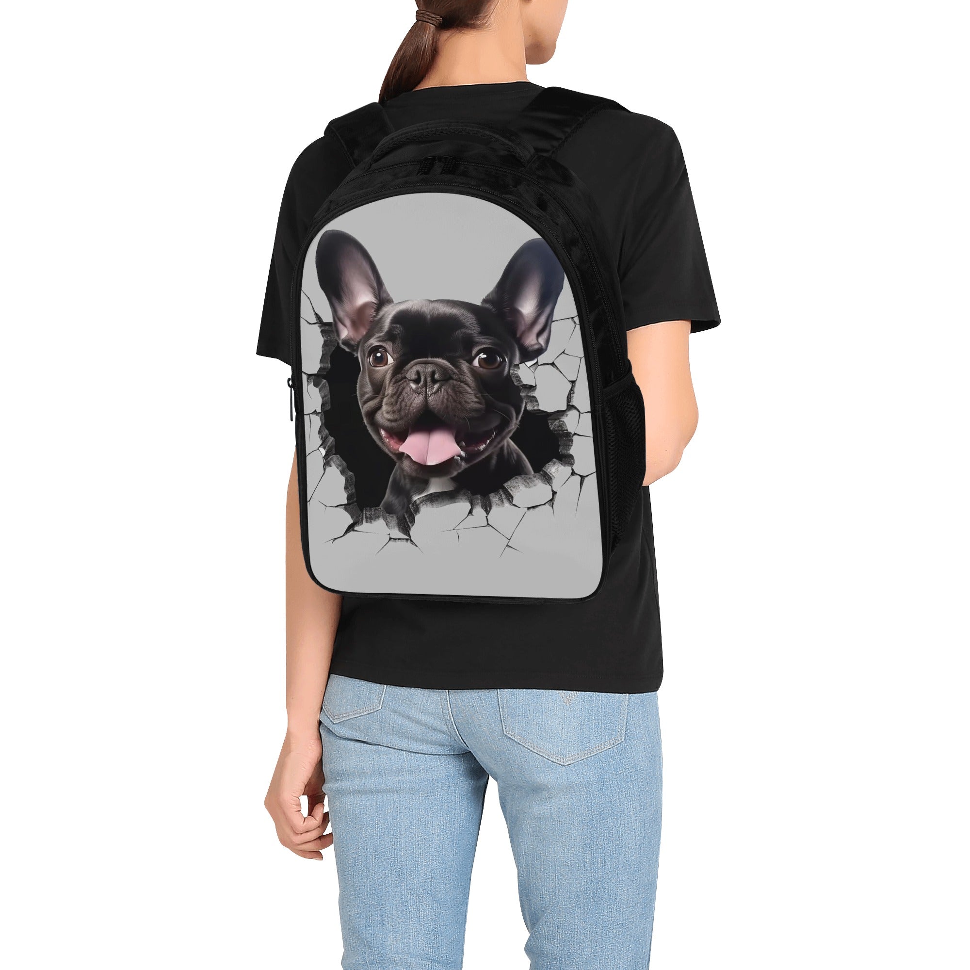French Bulldog Lover The Smile 16 Inch Dual Compartment Backpack Cute Wall Art