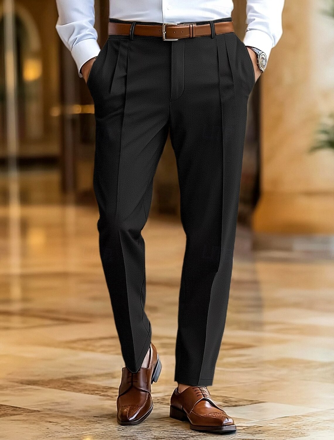 Men's Trousers Dress Pants Slacks Summer Casual Front Pocket Straight