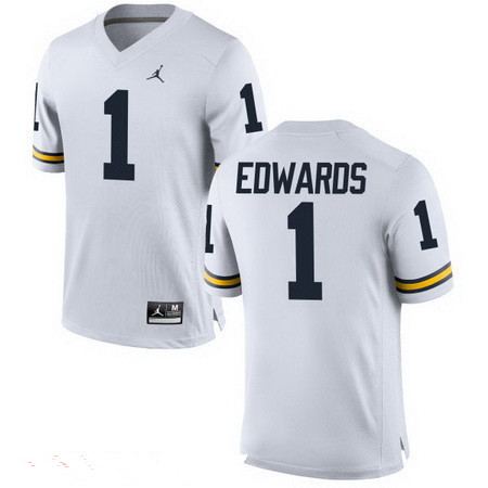 Men's U-M Wolverines White 2024 breathable Braylon Edwards #1 durabl