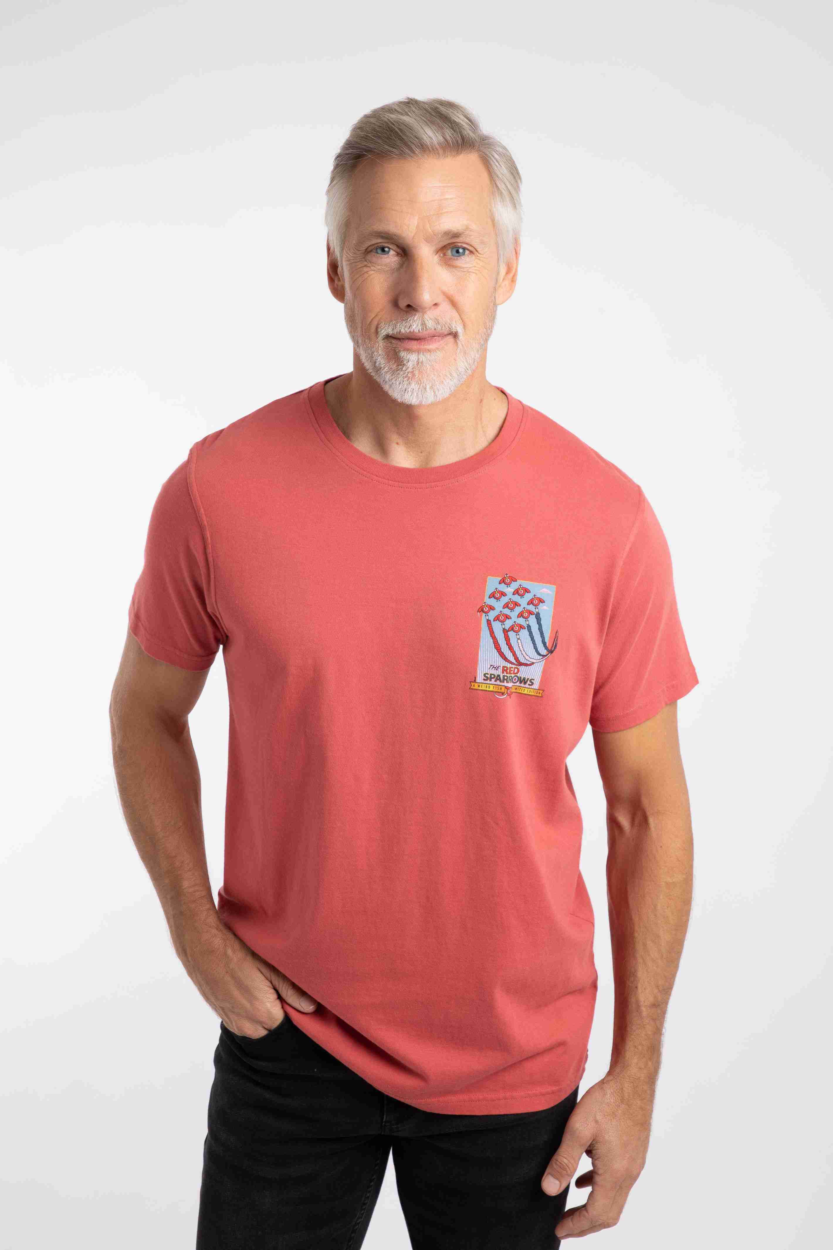 Red Sparrows Back Print Artist T-Shirt Nantucket