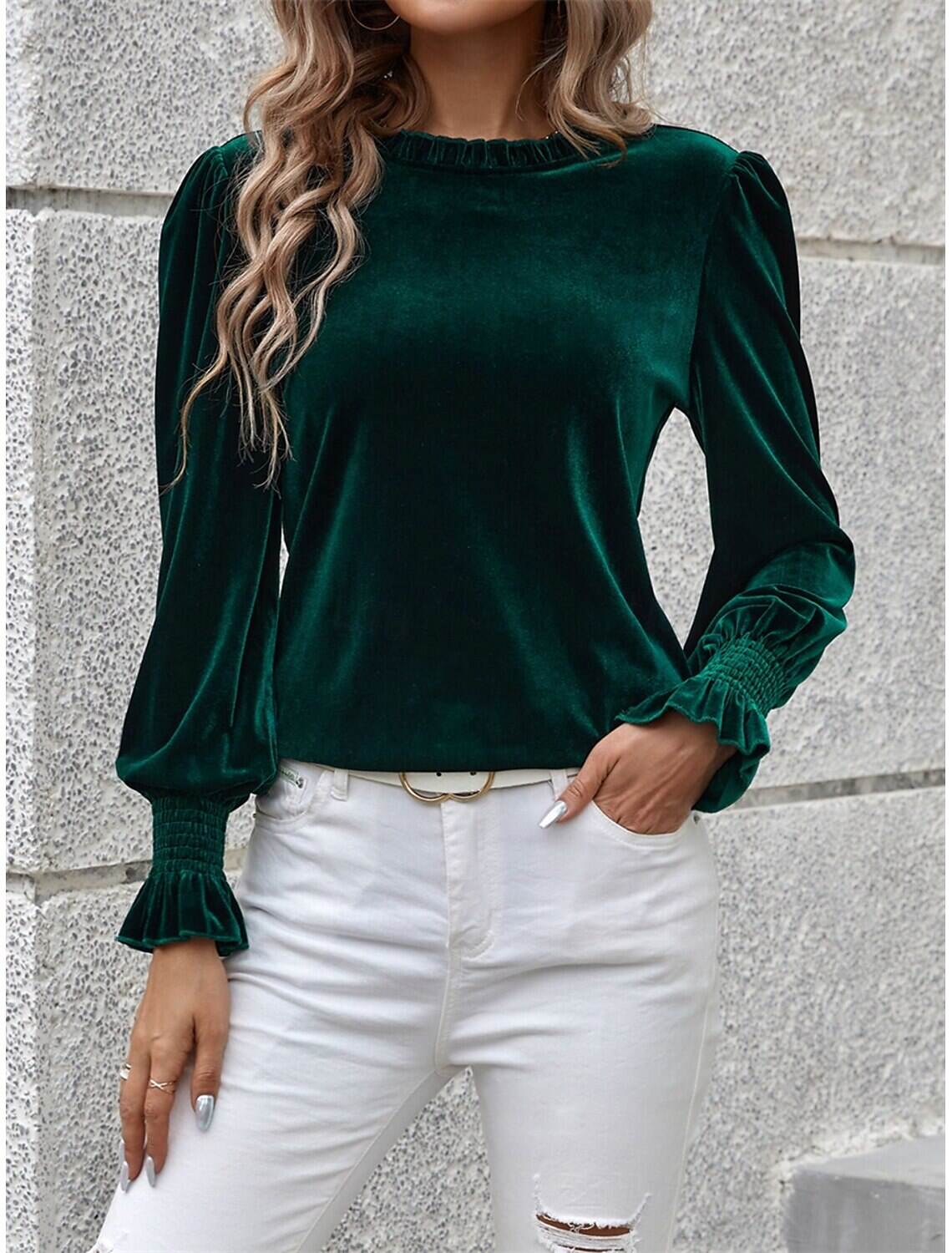 Women's Shirt Blouse Basic Casual Solid Color Regular Tops Long Sleeve Turtleneck Regular Fit Daily Fall Winter