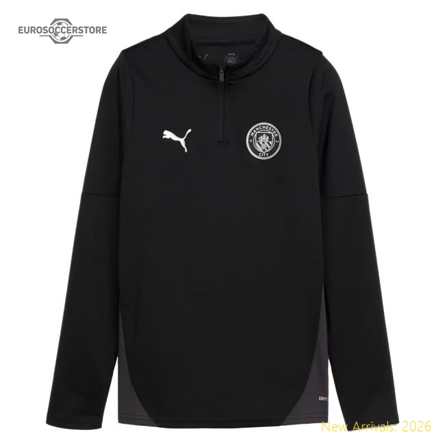 Classic 2025-2026 Man City Training 14 Zip Top Black - Kids