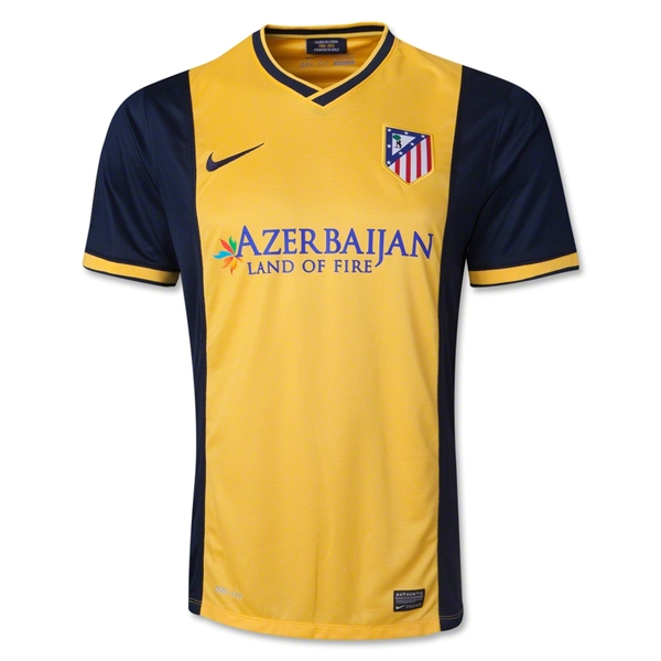 Quick Dry 13-14 Atletico Madrid Away Yellow Soccer Jersey Shirt