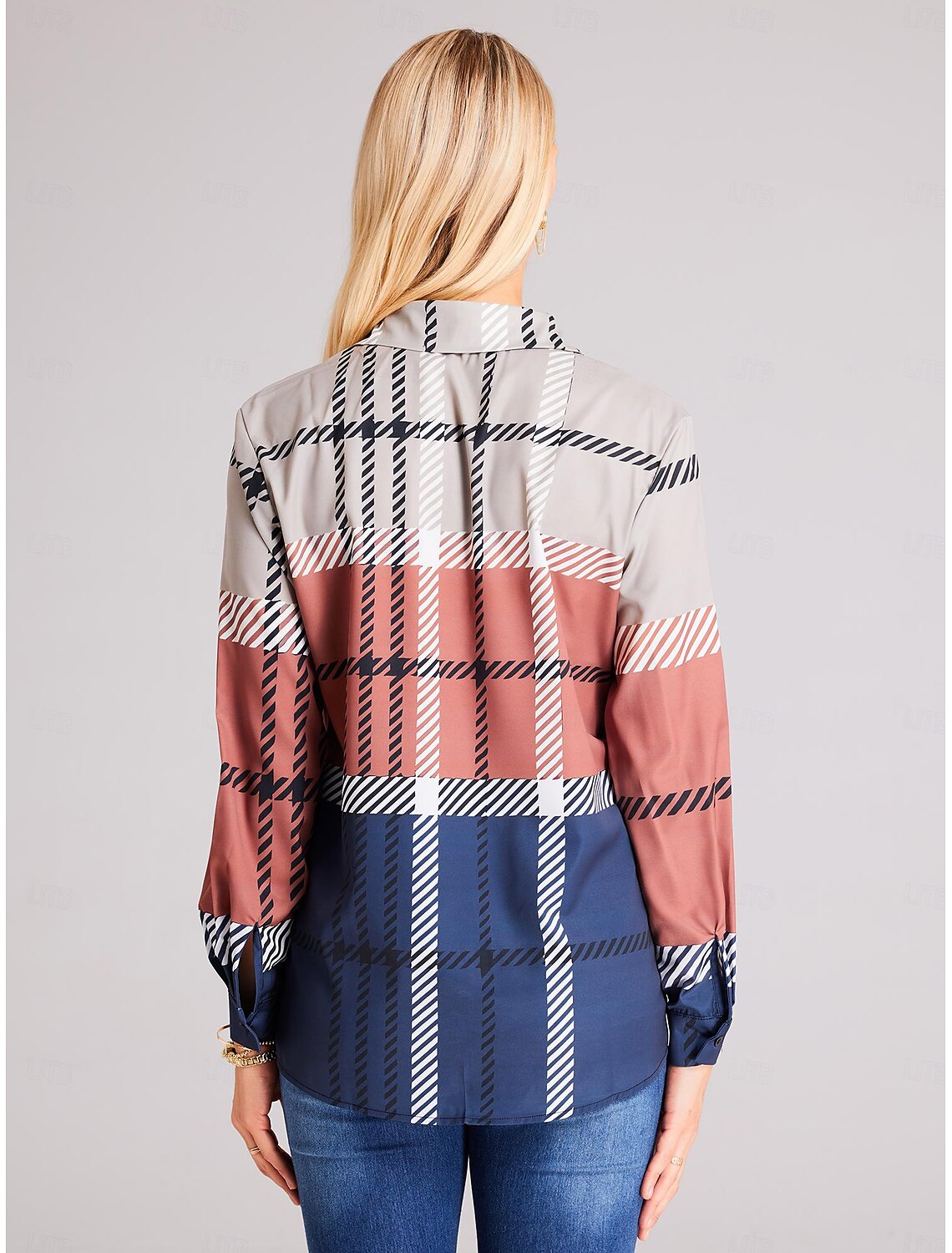 Women's Shirt Blouse Fashion Plaid Buttons Print Long Sleeve Regular Tops Shirt Collar Casual Spring & Fall