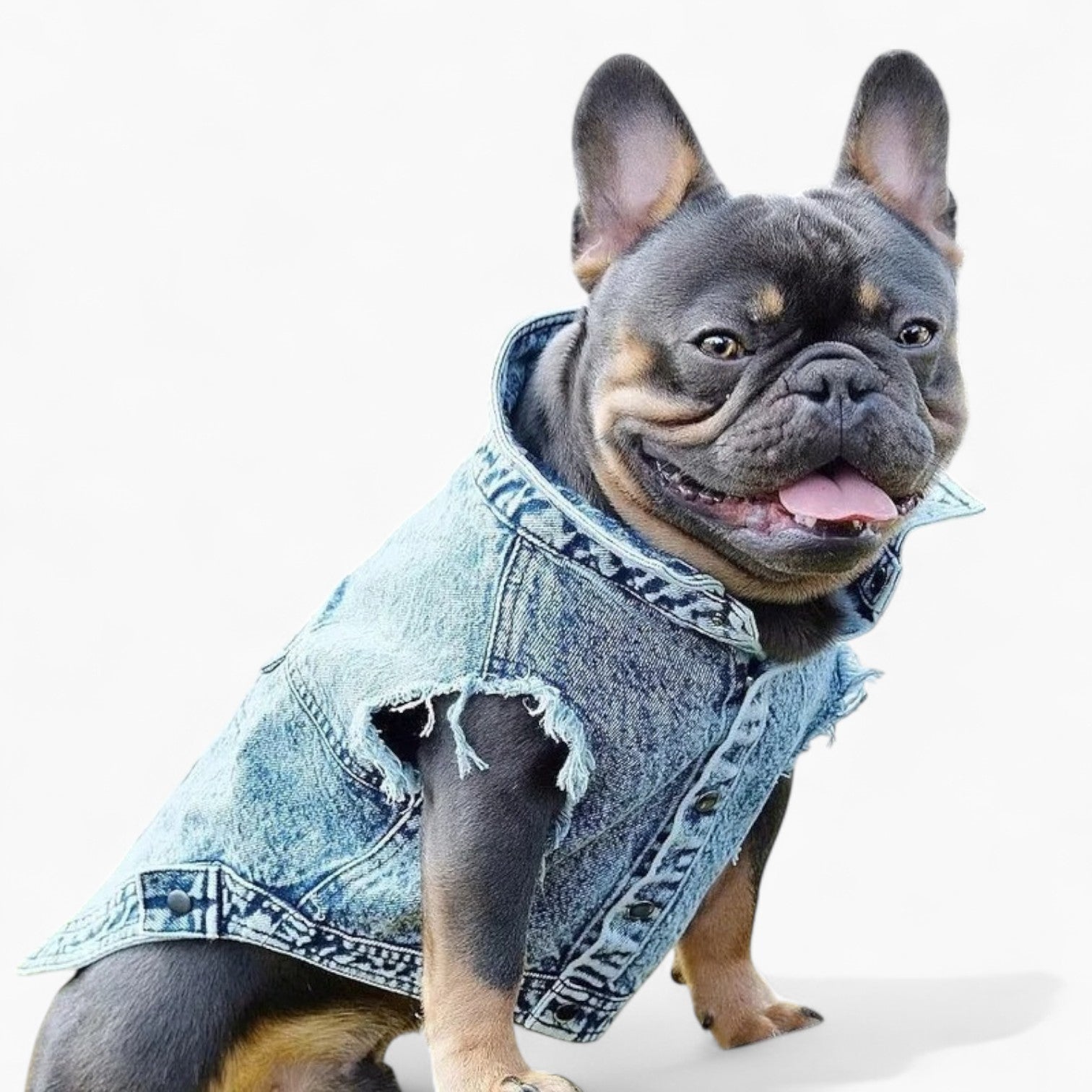 Bulldog Denim Vest – Stylish Ripped Sleeveless Jean Jacket Outdoor Use