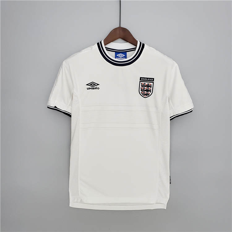 Moisture Wicking 2000 England Home White Retro Soccer Jersey Football