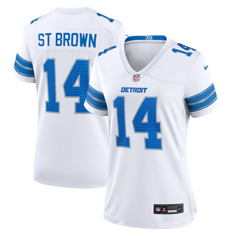 Amon-Ra St. Brown Detroit Lions Nike Women's White Game Jers...