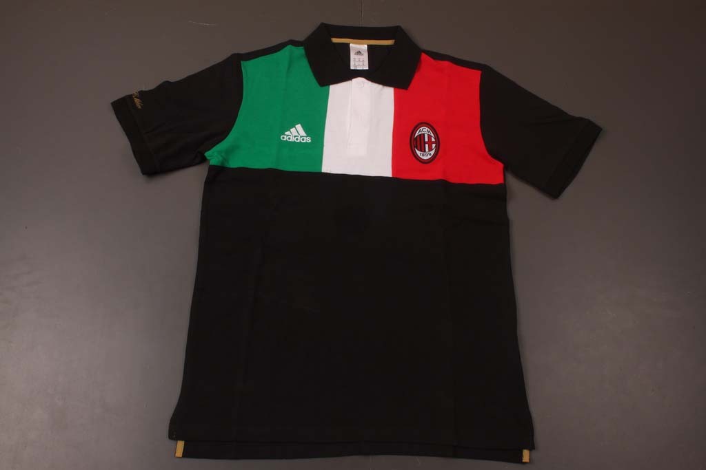 Lightweight 2014 AC Milan Black Short Sleeve Polo T-Shirt