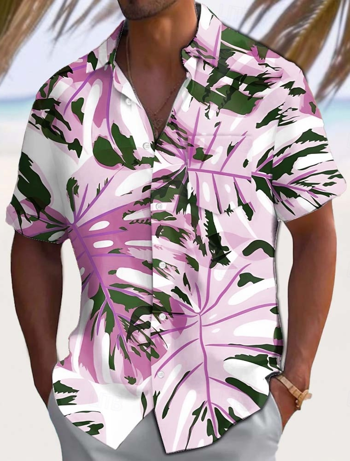 Men's Palm Leaf Tropical Plants Summer Hawaiian Shirt Button Up Aloha