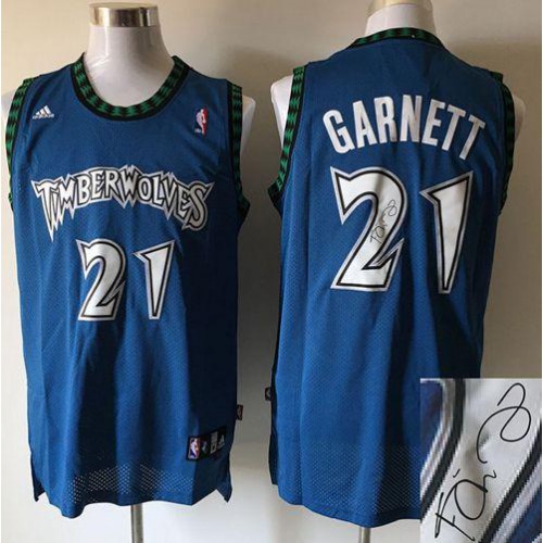 Minnesota Timberwolves #21 Kevin Garnett Blue Autographed Stitched NBA Jersey Mens