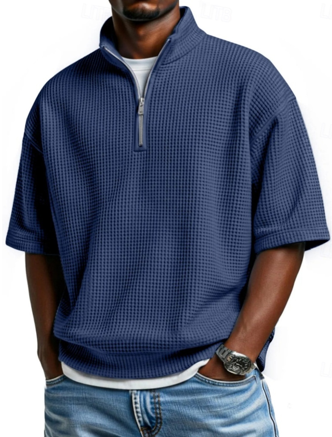 Men's Waffle Polo Shirts Polo Shirts Casual Daily Quarter Zip Short Sleeve Fashion Basic Plain Zipper Lightweight Summer Spring Regular Fit Wine Black White Navy Blue Sky Blue Purple Waffle Polo