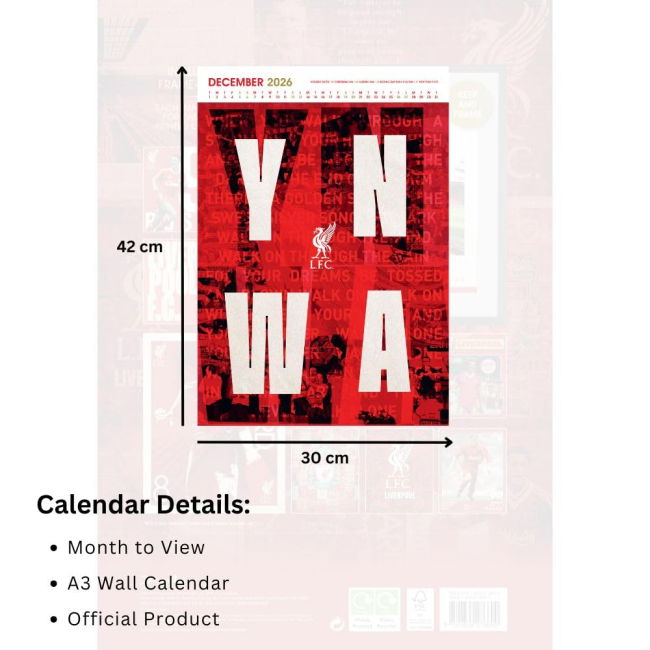 Calendar 2026 2025 Edition Durable Liverpool Home Football Shirt