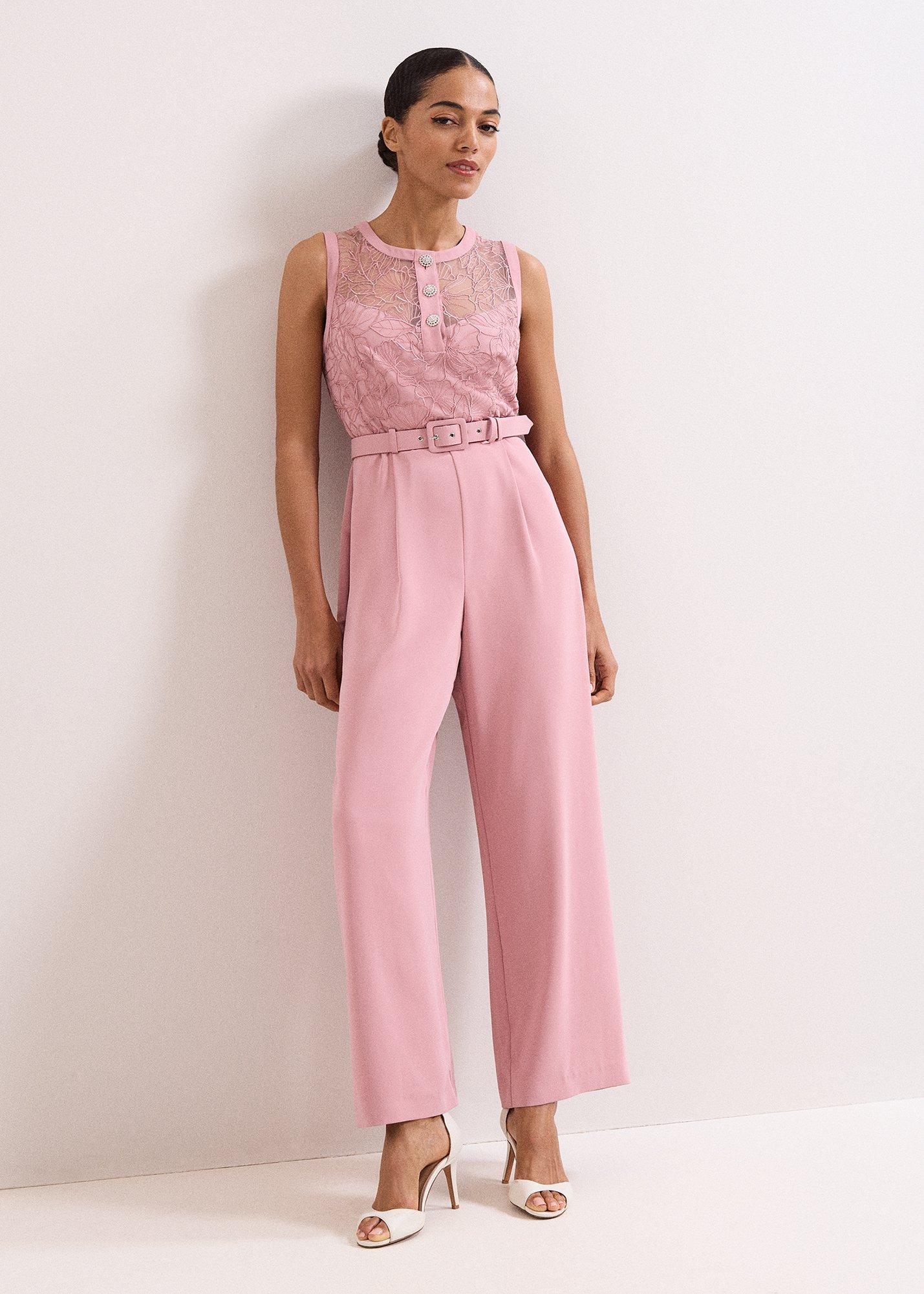 Petite Ivanna Pink Embroidered Jumpsuit