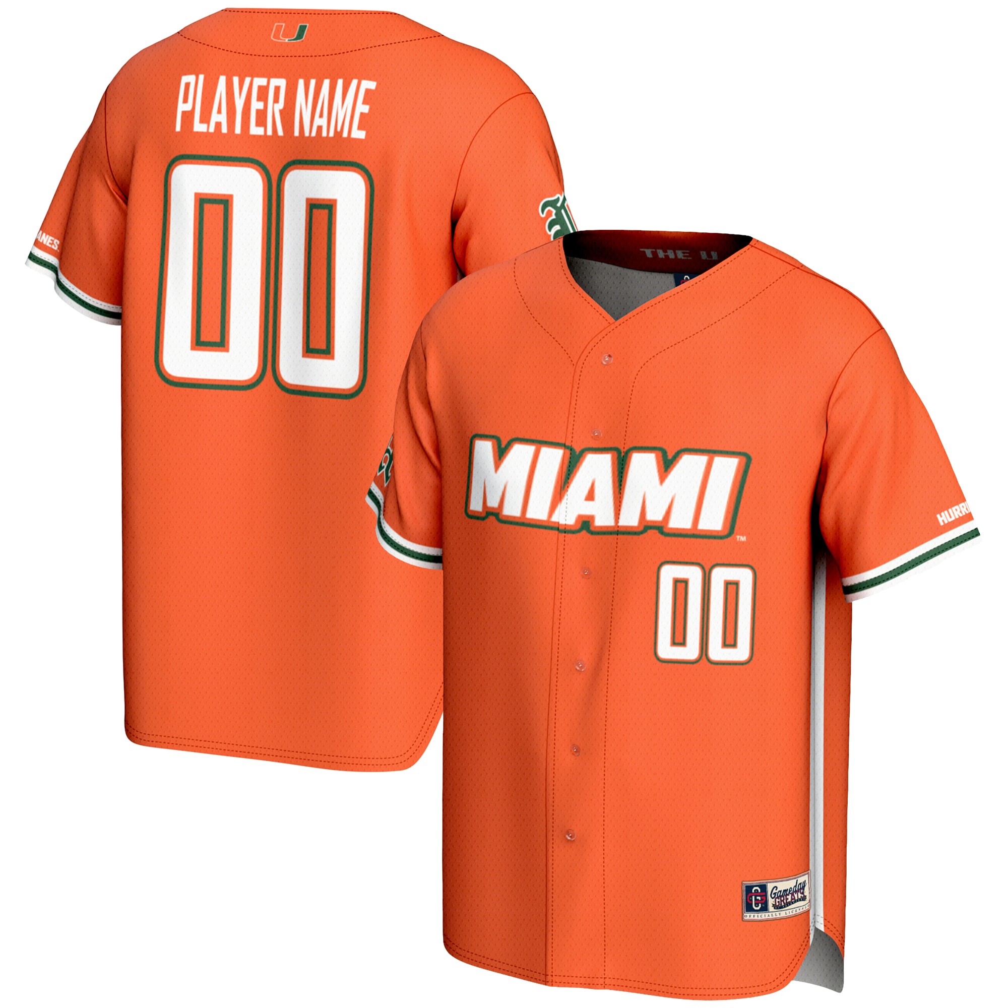 [NJP] Miami Hurricanes GameDay Greats NIL Pick-A-Player Lightweight Baseball Jersey - Orange