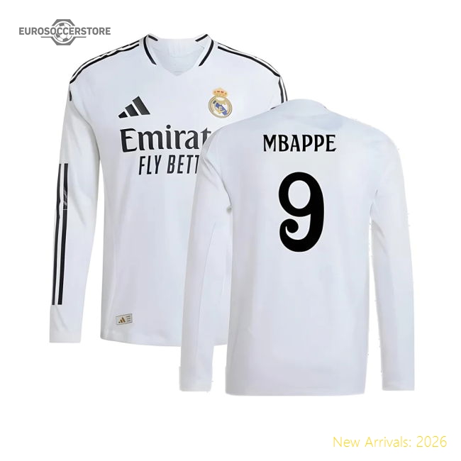 2024-2025 Real Madrid Authentic Long Sleeve Home Kit (mbappe 9)