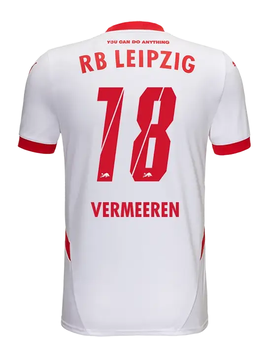 RB Leipzig's 24-25 Home Jersey featuring VERMEEREN with the number 18