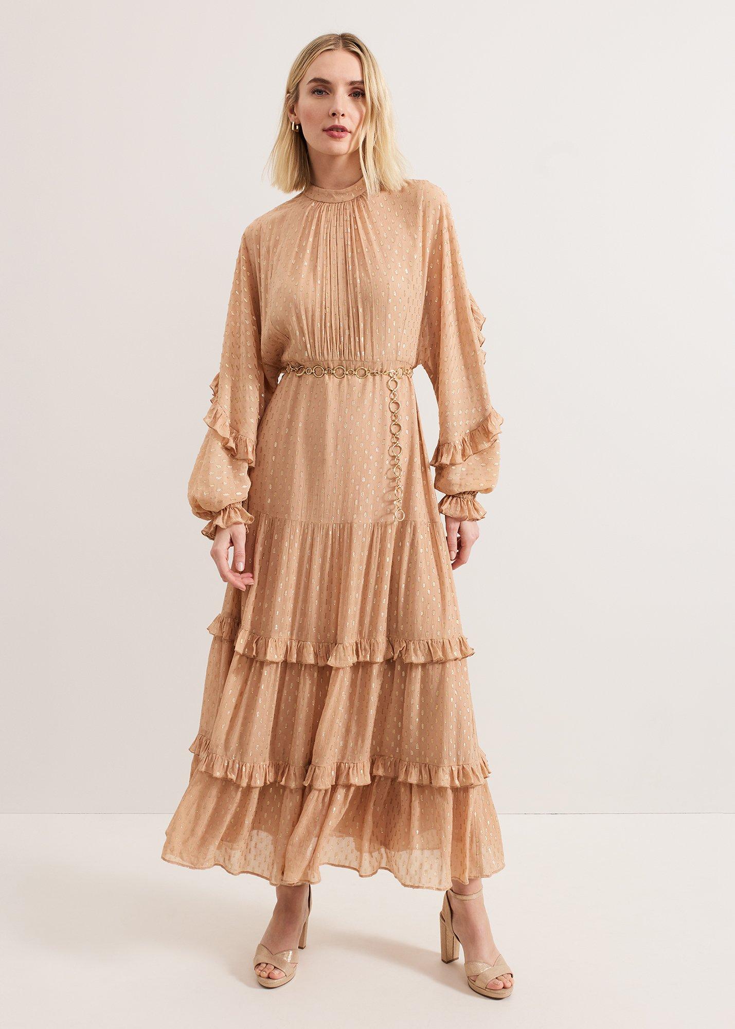 Priscilla Shimmer Ruffle Maxi Dress