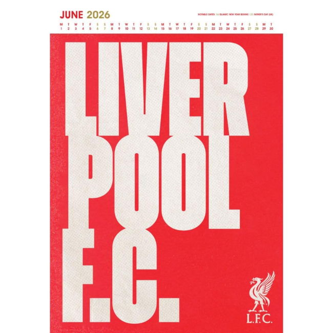 Calendar 2026 2025 Edition Durable Liverpool Home Football Shirt