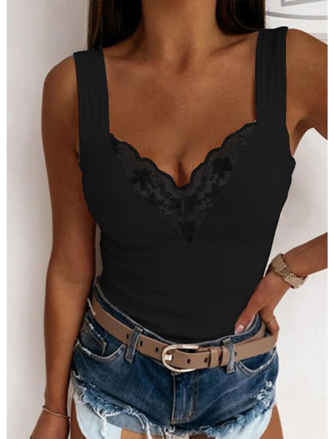 Women's Tank Top Going Out Tops Camis Concert Tops Plain Patchwork Lace Trims Sleeveless Party Daily Basic Sexy Sweetheart Regular S