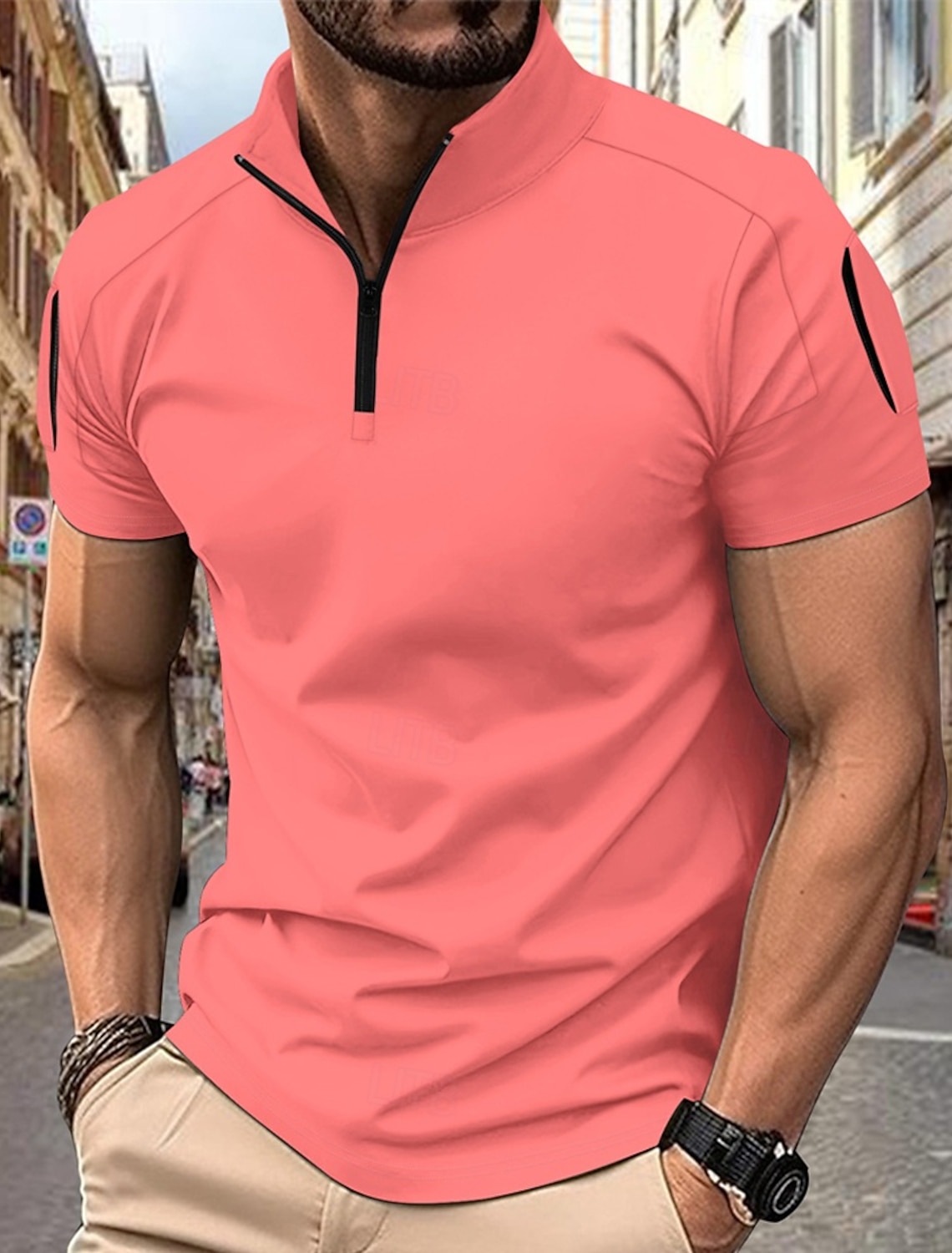 Men's Quarter Zip Polo Golf Shirt Work Casual Short Sleeve Basic