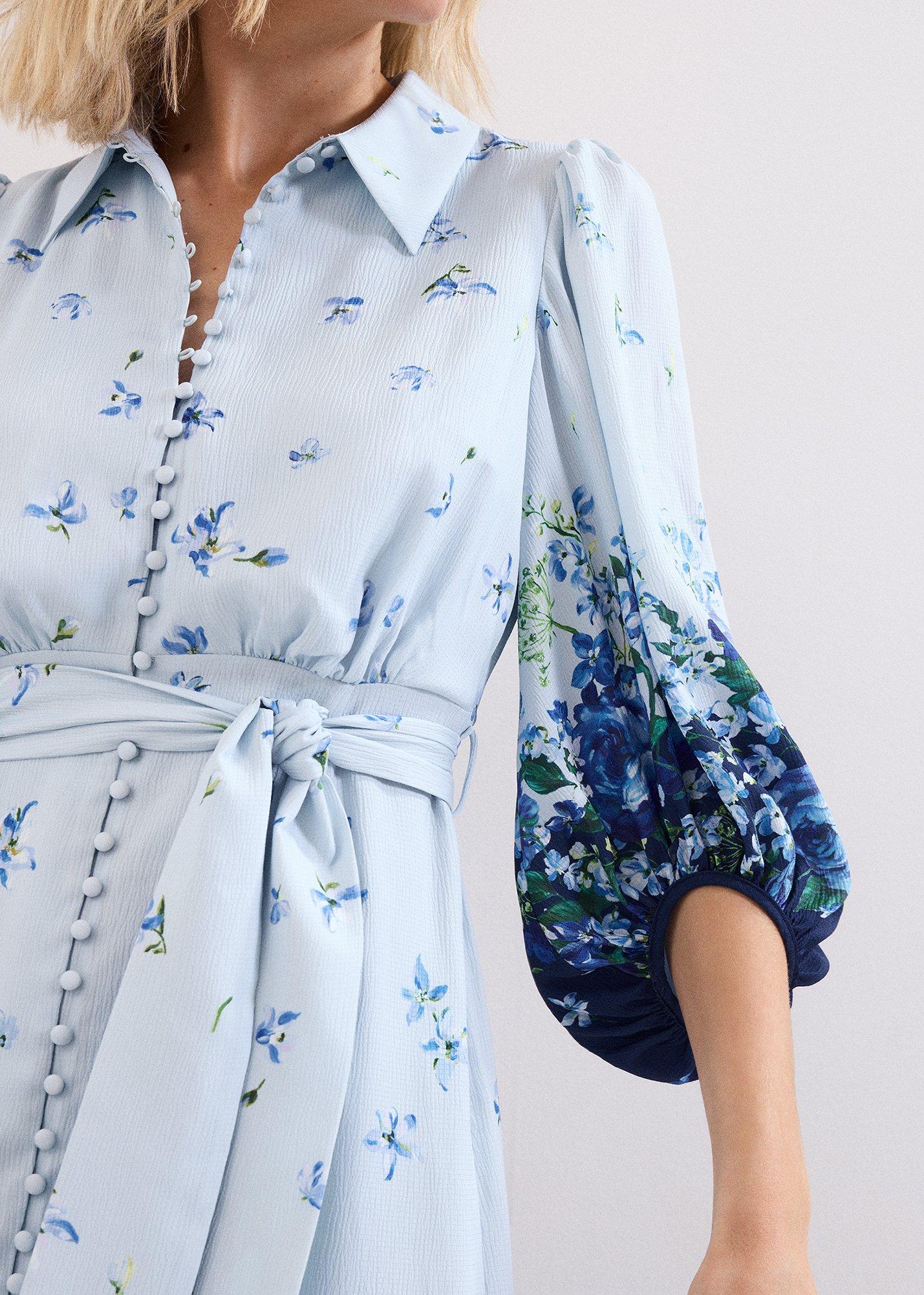 Petite Noella Blue Floral Shirt Midaxi Dress