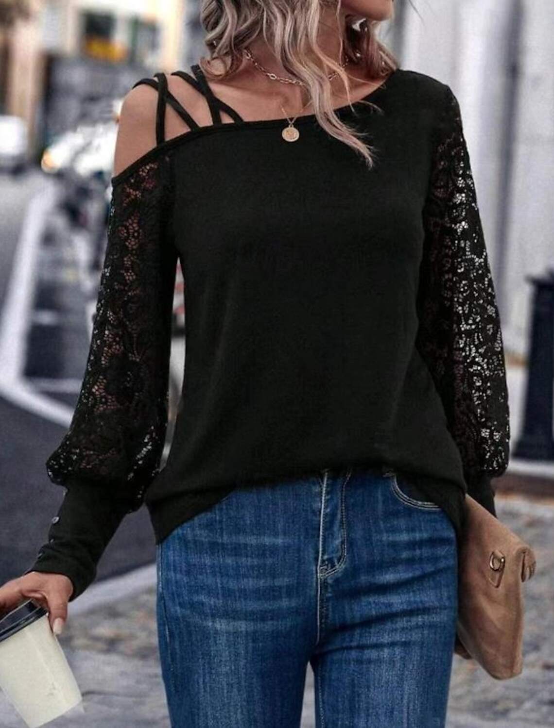 Women's Blouse Stylish Modern Lace Long Sleeve Regular Tops Work Daily Spring Fall