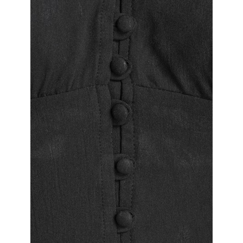 Lantern Sleeve Loop Button Blouse TV7785