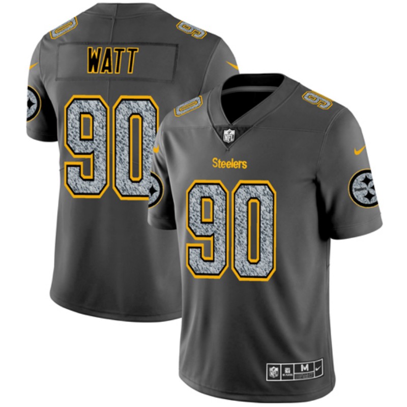 Authentic NFL s Steelers #90 T. J. Watt Gray Fashion Jersey - Fan A...