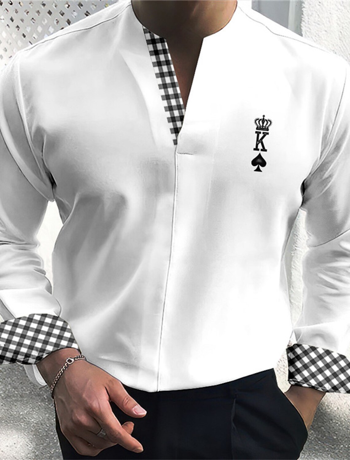 Men's Shirt Dress Shirt Plaid Outdoor Casual White Blue Green Khaki Long Sleeve V Neck Summer Fall Clothing Apparel Print