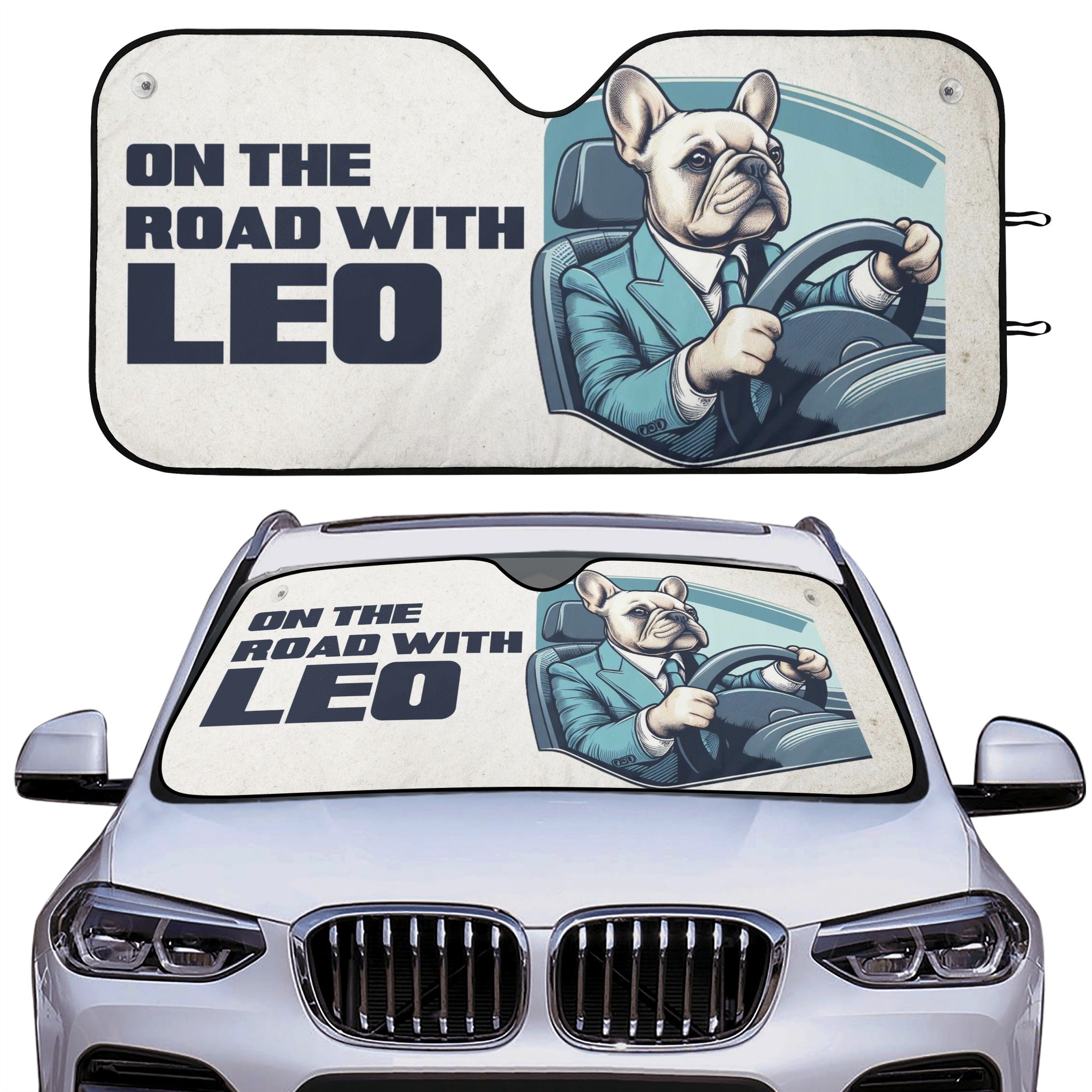 High-Quality Custom Car Auto Sun Shade With Frenchie's Name - Car Aut...
