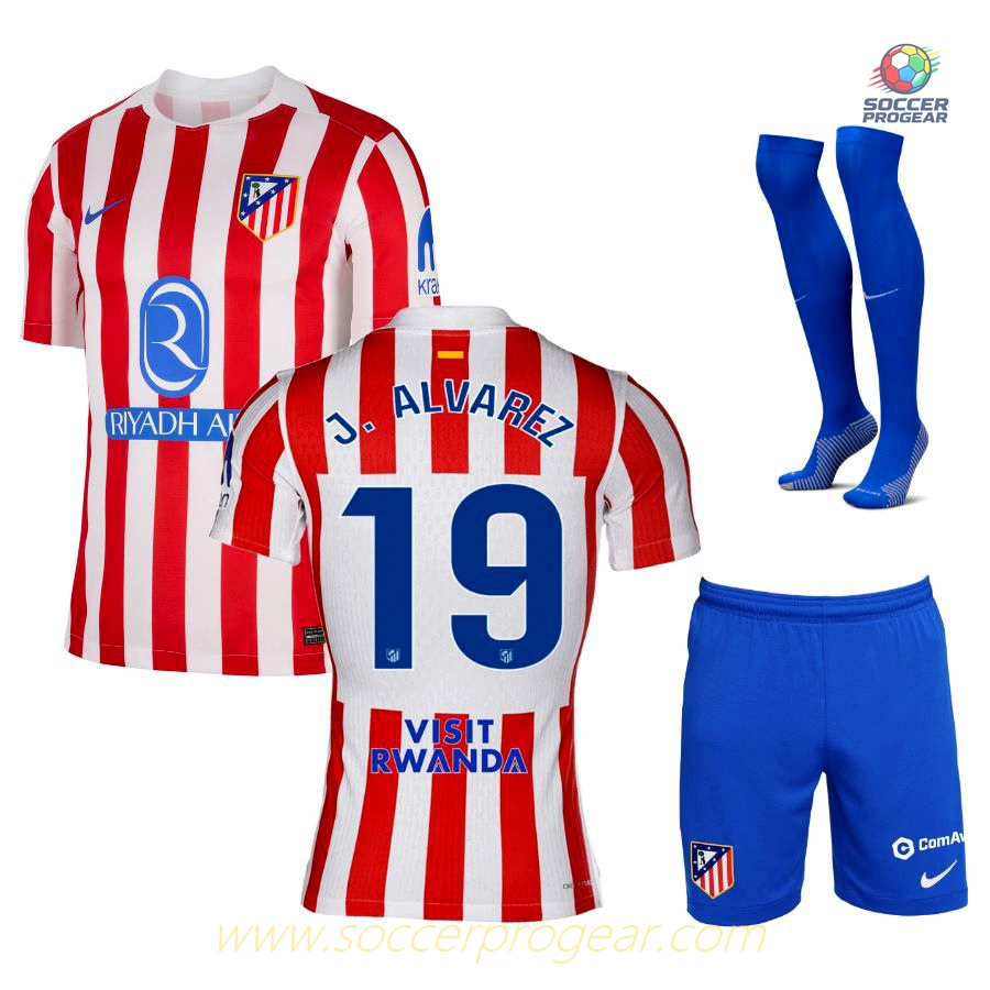 Atletico Madrid Home Children Soccer Uniform Football Jersey 2025/26 Collection Alvarez
