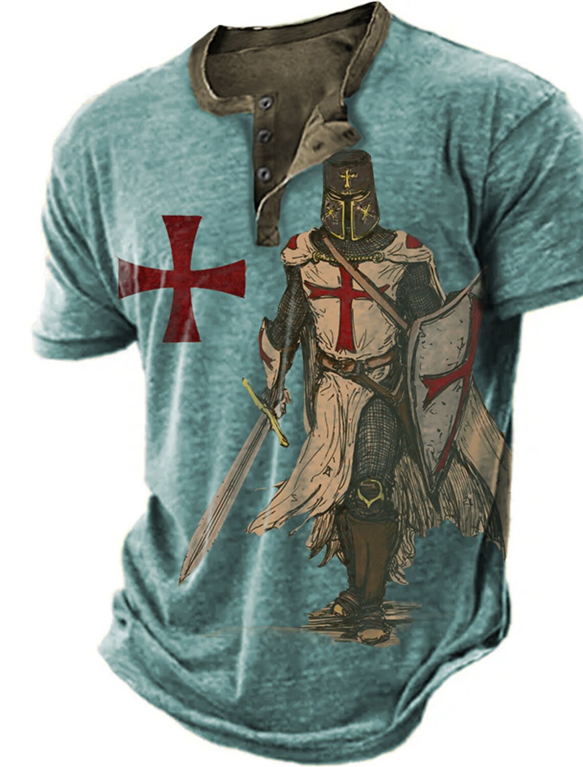 Men's Knights Templar Graphic Prints Henley Shirt Tee Short Sleeve