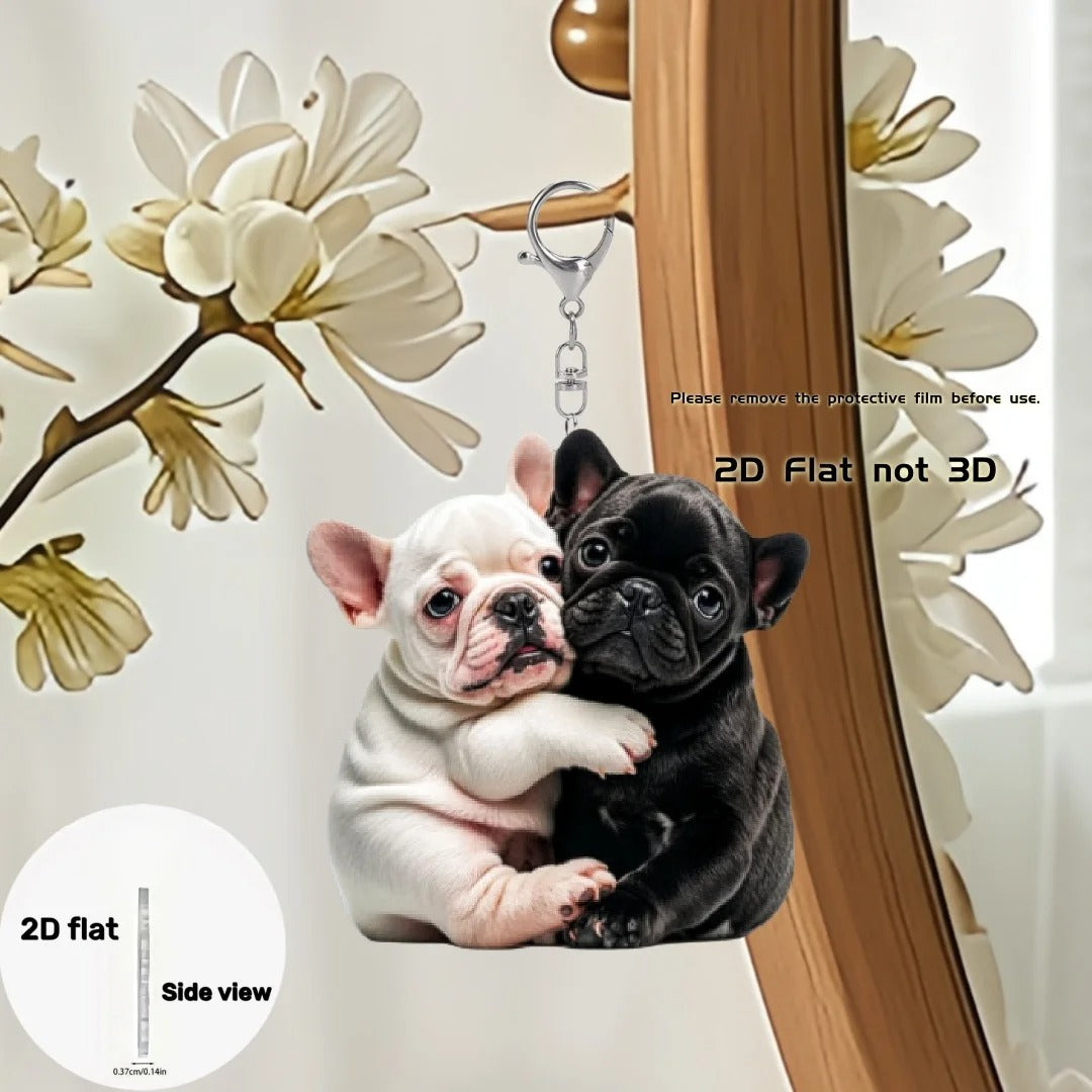 Cozy Hugging Frenchie Keychain – Cute 2d Acrylic Puppy Pendant for St...