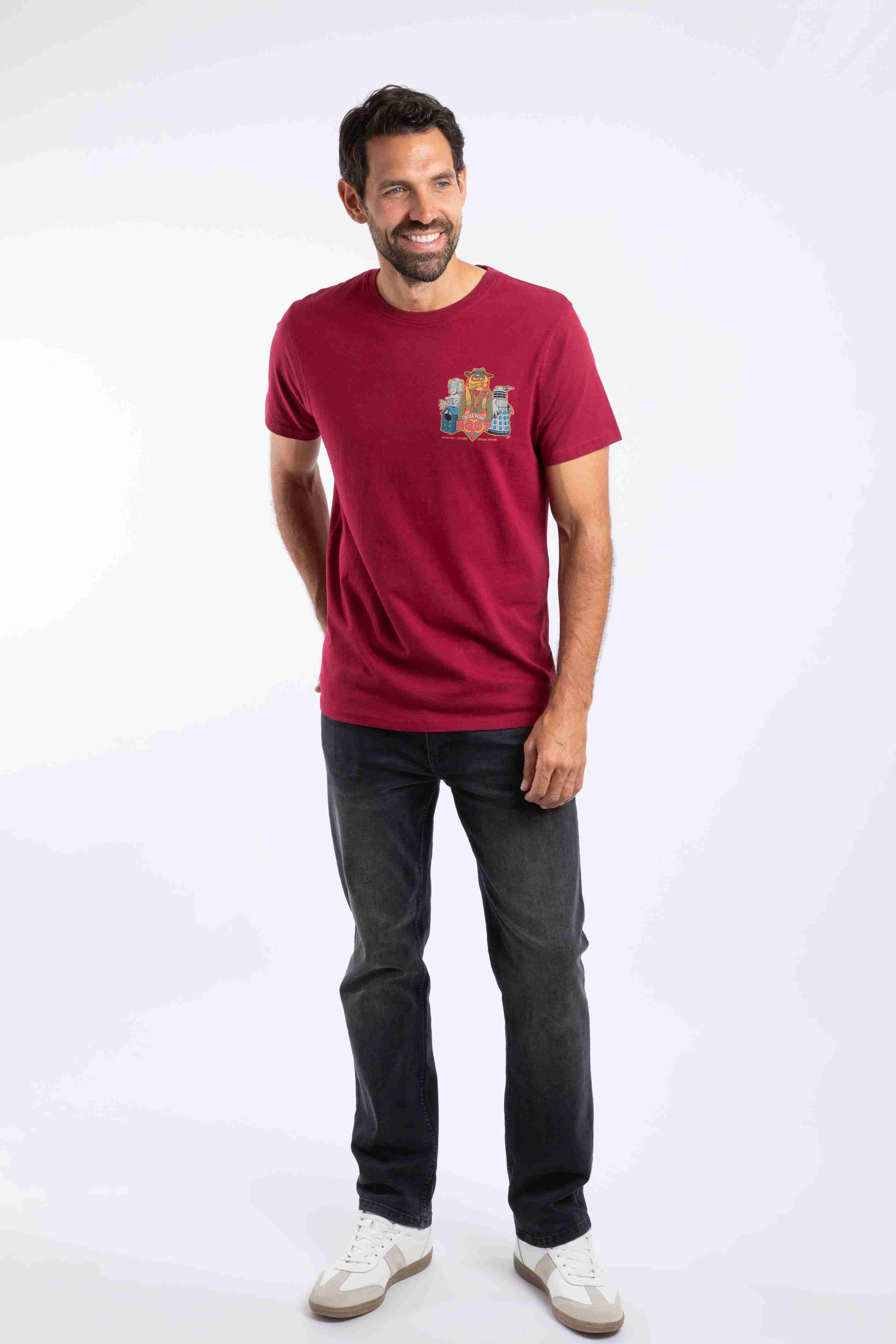 Doctor Hoot Back Print Artist T-Shirt Garnet
