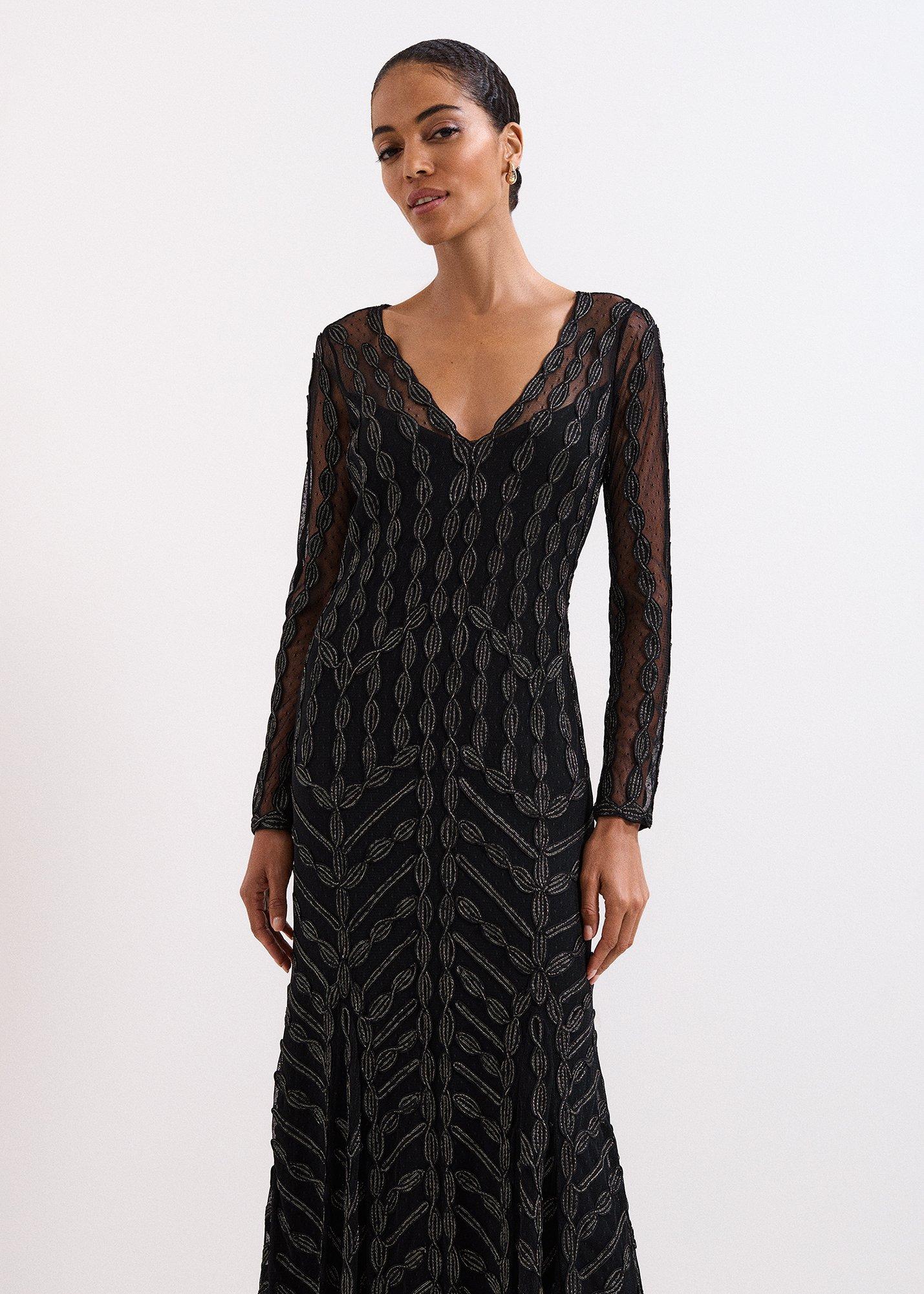 Marie Black Tapework Maxi Dress