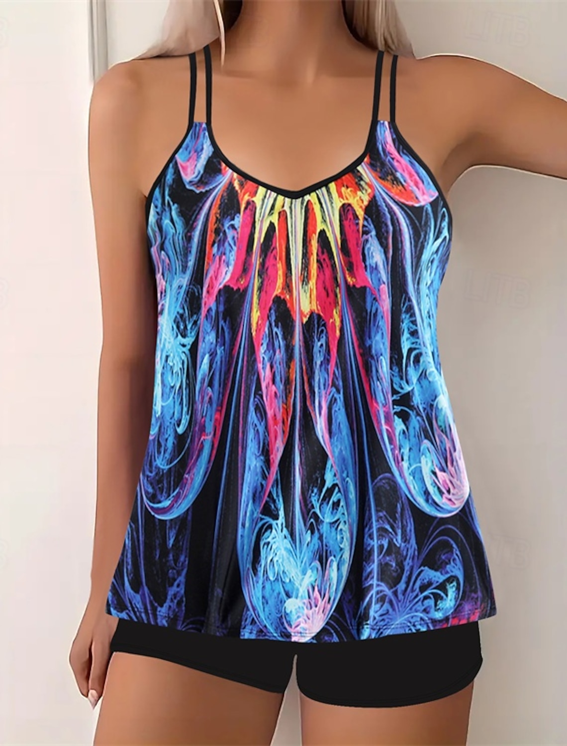 Women's Tankini Two Piece Swimsuit Racerback Swimwear Swimwear Blue Yellow Quick Dry Lightweight Breathable Sleeveless - Surfing Beach Swimming Summer Spring