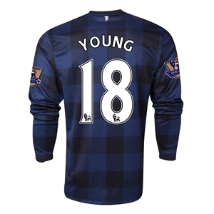 13-14 Manchester United 18 YOUNG Away Black Long Sleeve Jersey Shirt