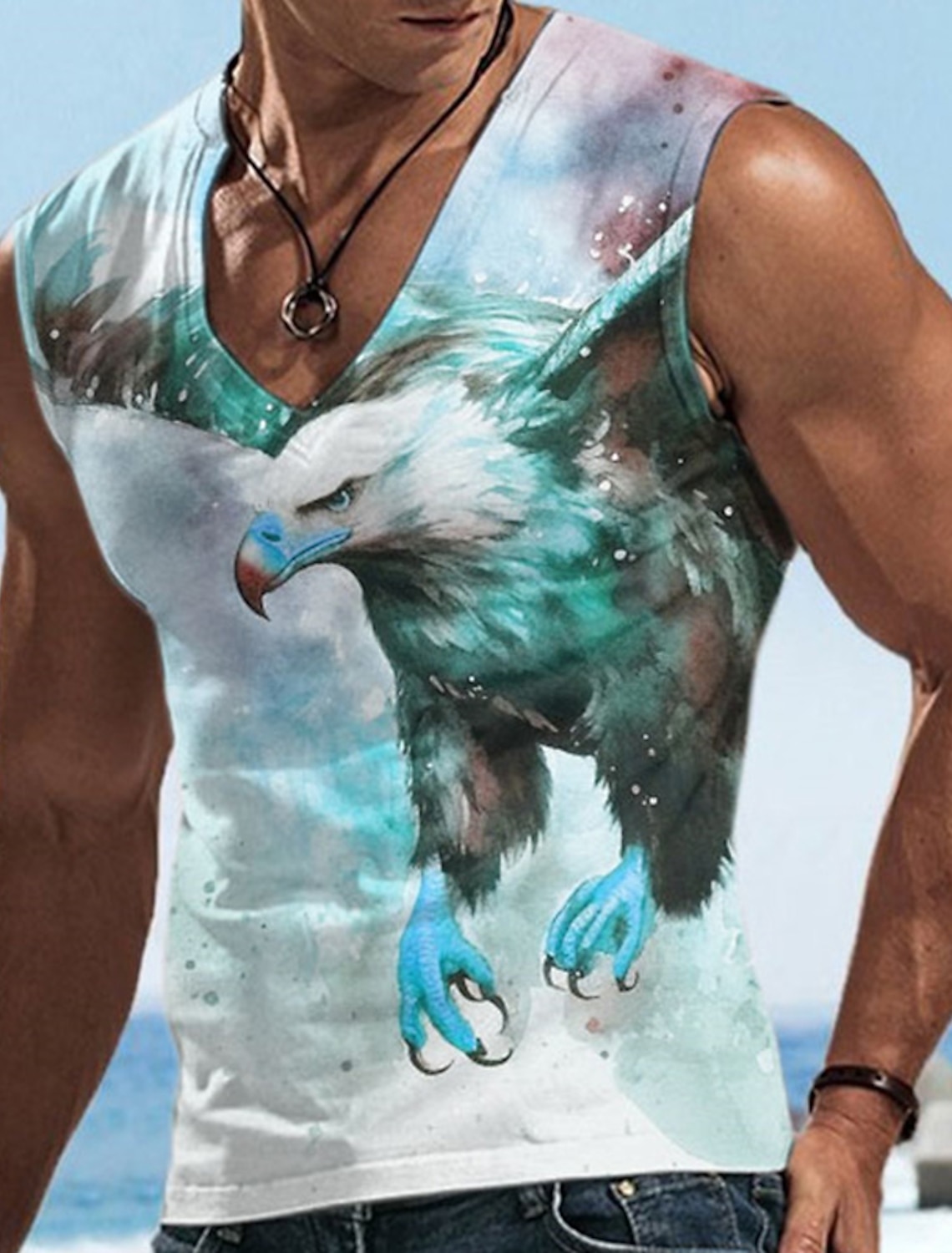 Men's Graphic Animal Wolf Vest Top Sleeveless T Shirt for Men Sleeveless Cap Sleeve T shirt 3D Print Crew Neck Shirt Fashion Designer Muscle Daily Sports Gym White Blue Brown Spring & Summer Clothing