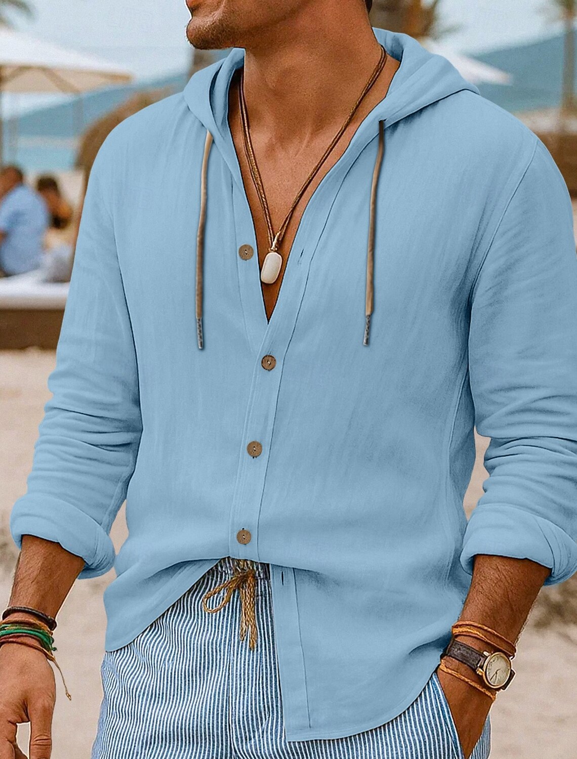 Men's Linen Shirt Casual Beach Button Up Untucked Shirts Plain