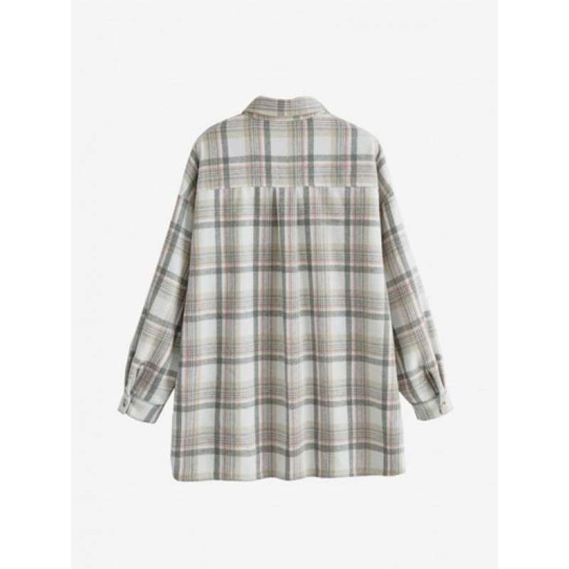 Plaid Drop Shoulder Pockets Shirt TP9591