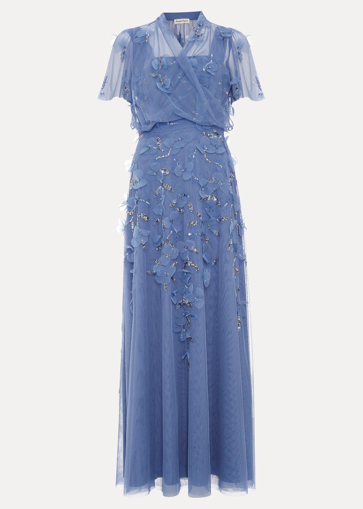 Petite Azera Blue Beaded Midi Dress