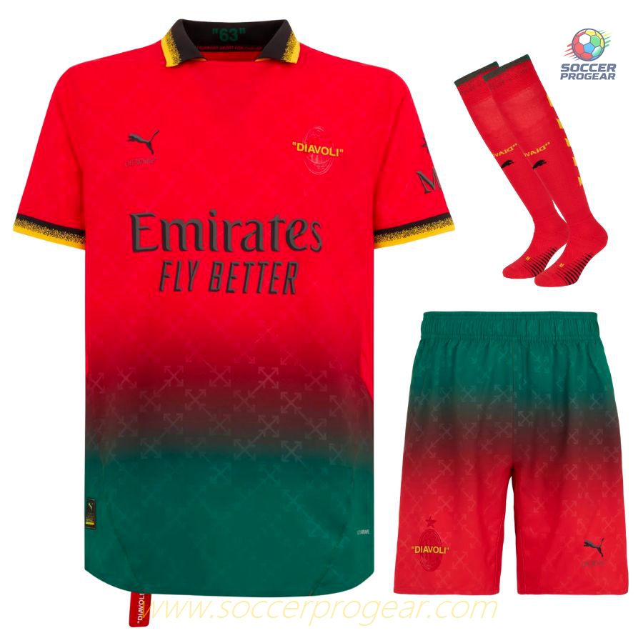 AC Milan Children Football Kit Soccer Football Shirts Fourth Off White Red 2024-2025 Season