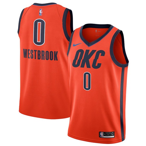 Orange Nike Russell Westbrook #0 Jersey - Performance Fabric