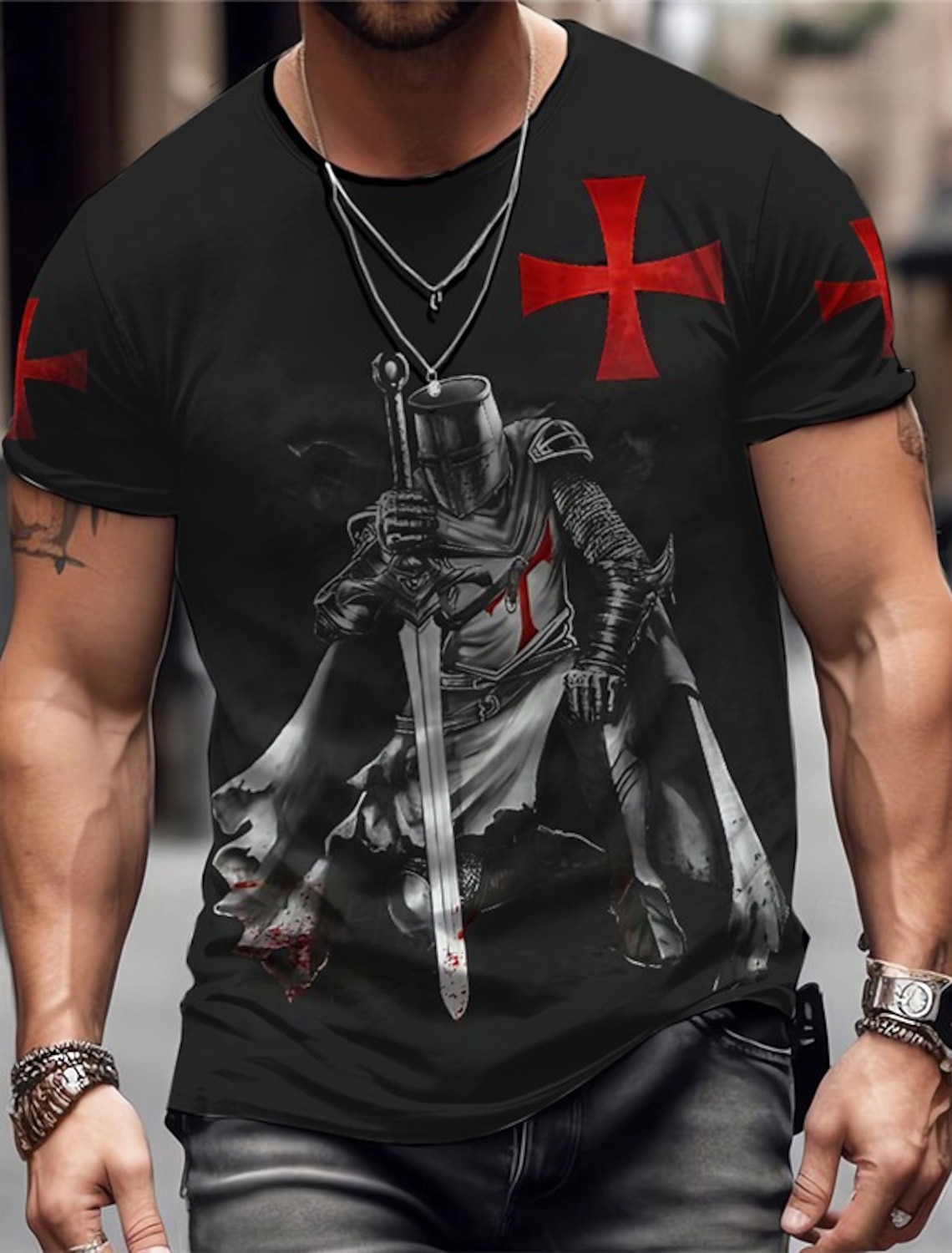 Men's Graphic Knights Templar T Shirt Shirts Short Sleeve 3D Print